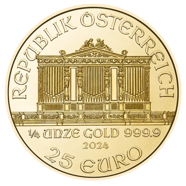 1/4 oz Austrian Gold Philharmonic Coin face