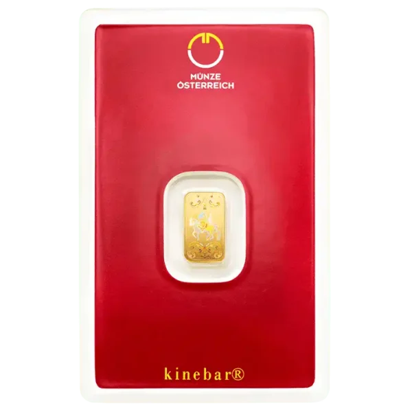 Austrian Mint 1 gram gold bar Kinebar in blister packaging – premium quality investment product"