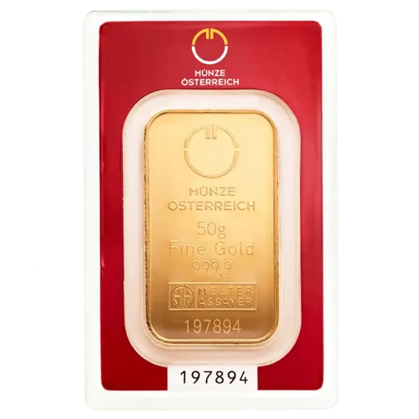 Златно кюлче Austrian Mint от 50 грама в блистер – висококачествен инвестиционен продукт | Златен Резерв