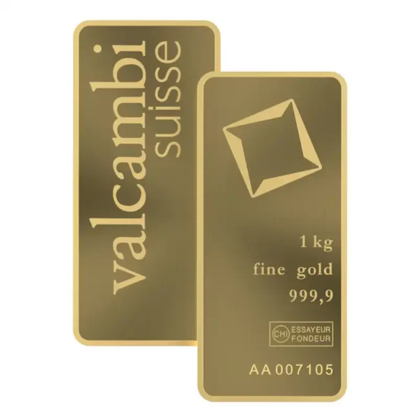 Valcambi 1 kilo gold bar (obverse and reverse side view) – premium quality investment produc