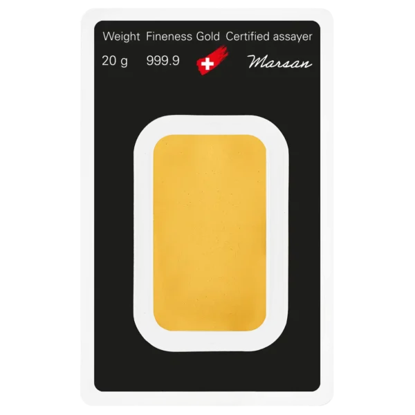 Reverse of Argor-Heraeus 50 gram gold bar in certified packaging – secure investment from Gold Reserve