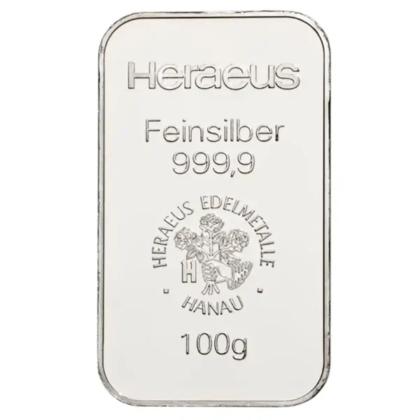100 грама сребърно кюлче Heraeus