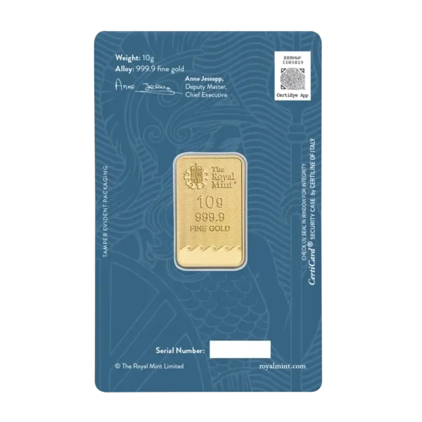 Златно кюлче Britannia 10 грама The Royal Mint – лицева страна