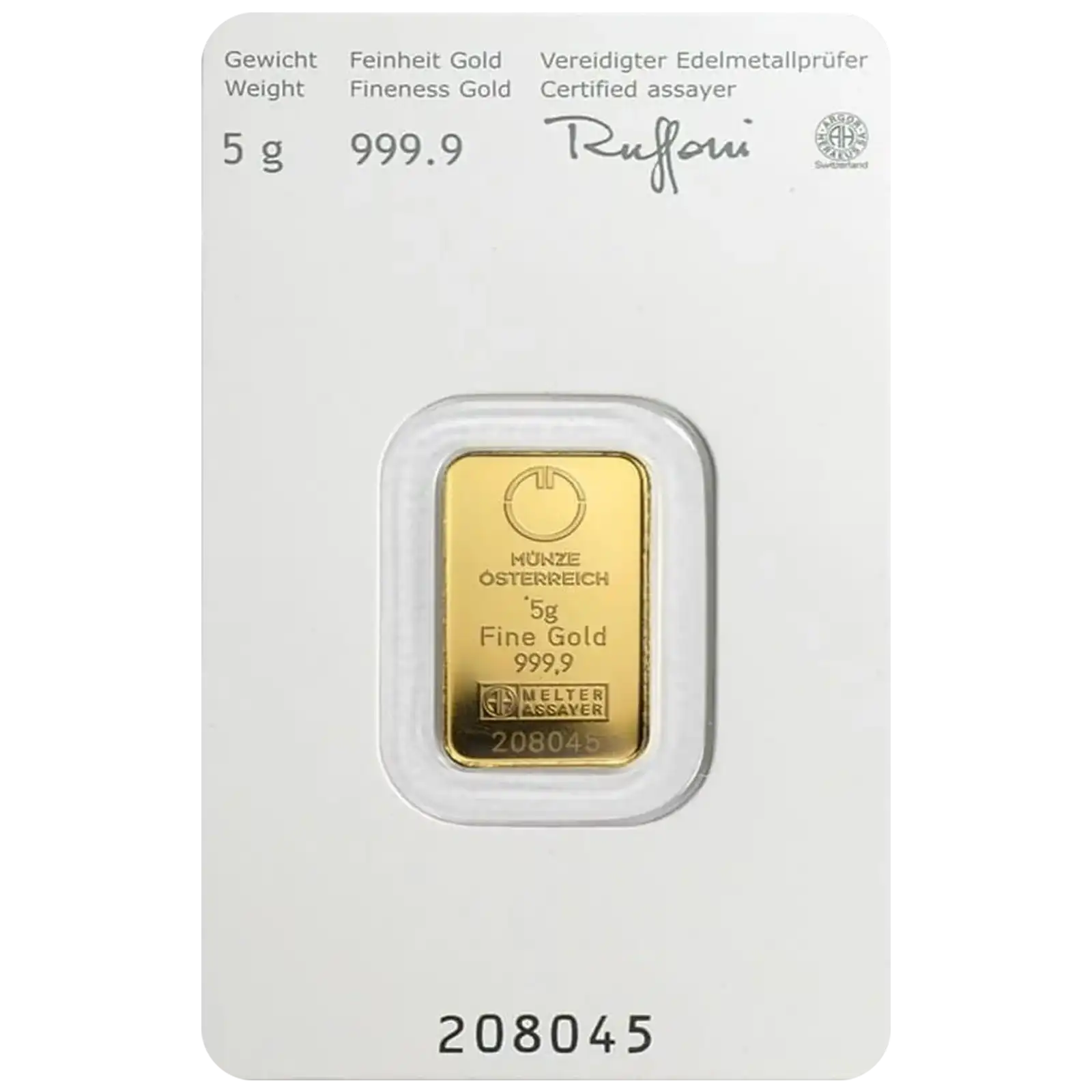 5g Austrian Mint Gold Bar with certificate