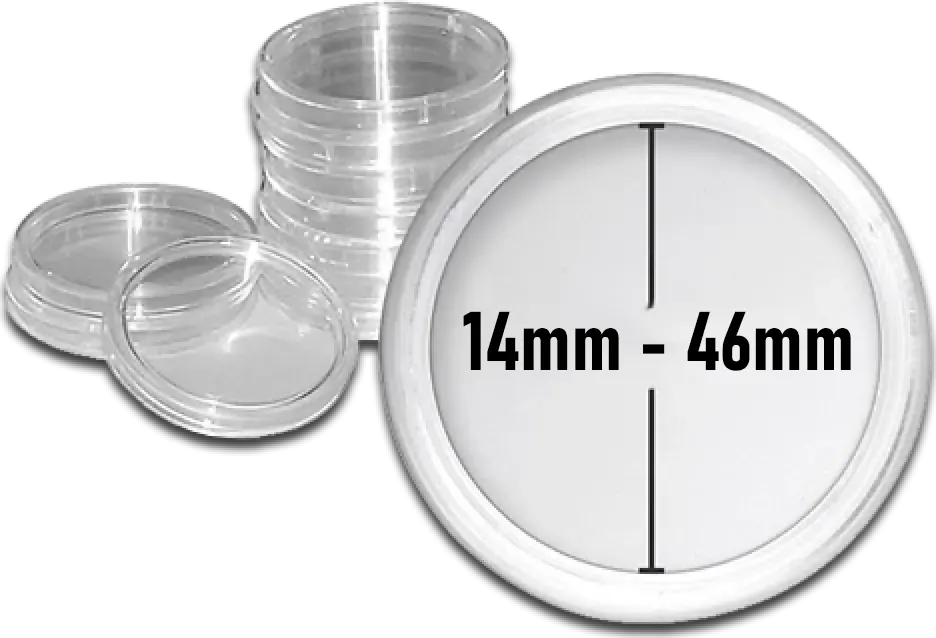 Прозрачни капсули от 11 мм до 46 мм за безопасно съхранение и показване на монети