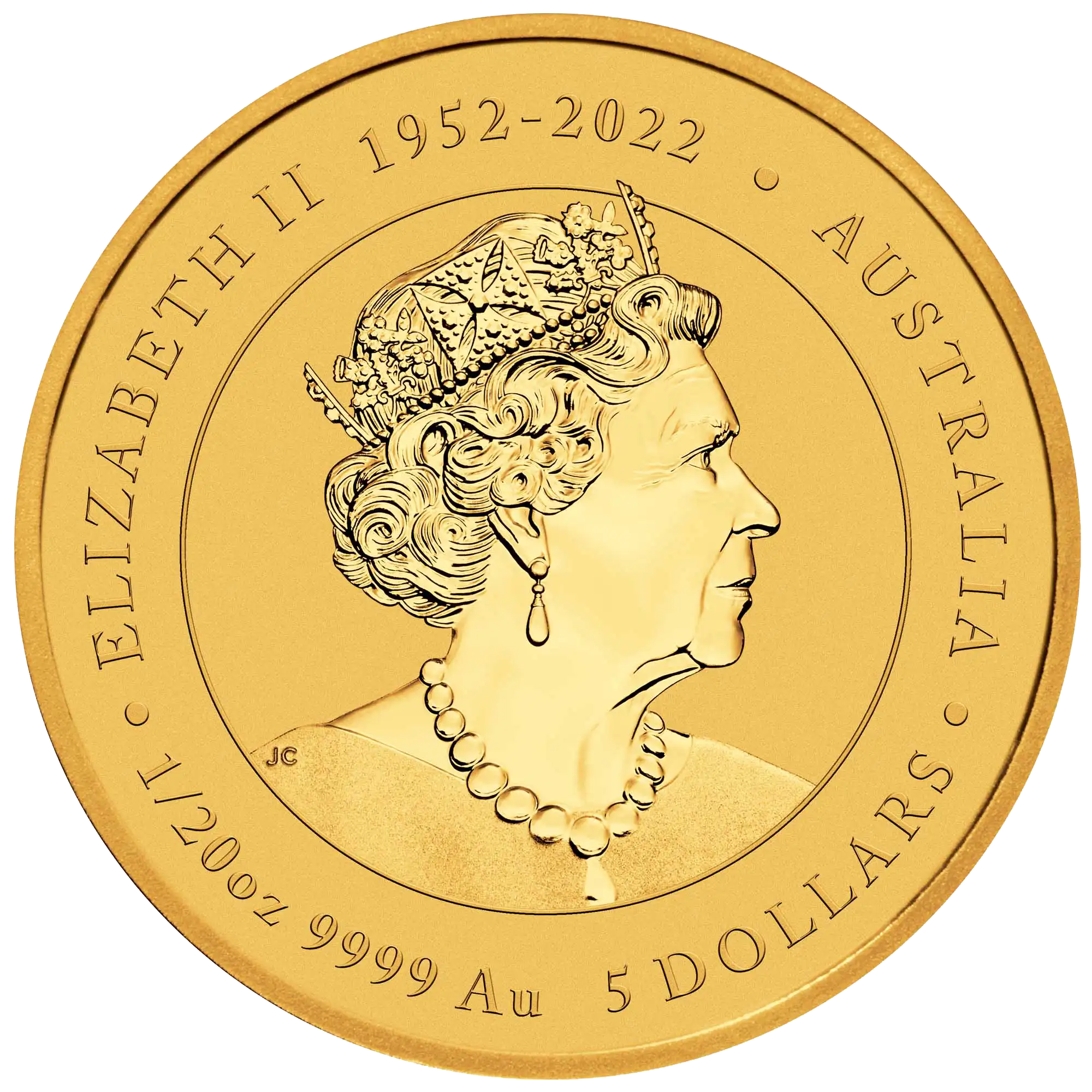 2024 Година на Дракона златна монета 1/20 oz – Лице 2024 златна инвестиционна монета Година на Дракона, лицева страна, 1/20 тройунция чисто злато