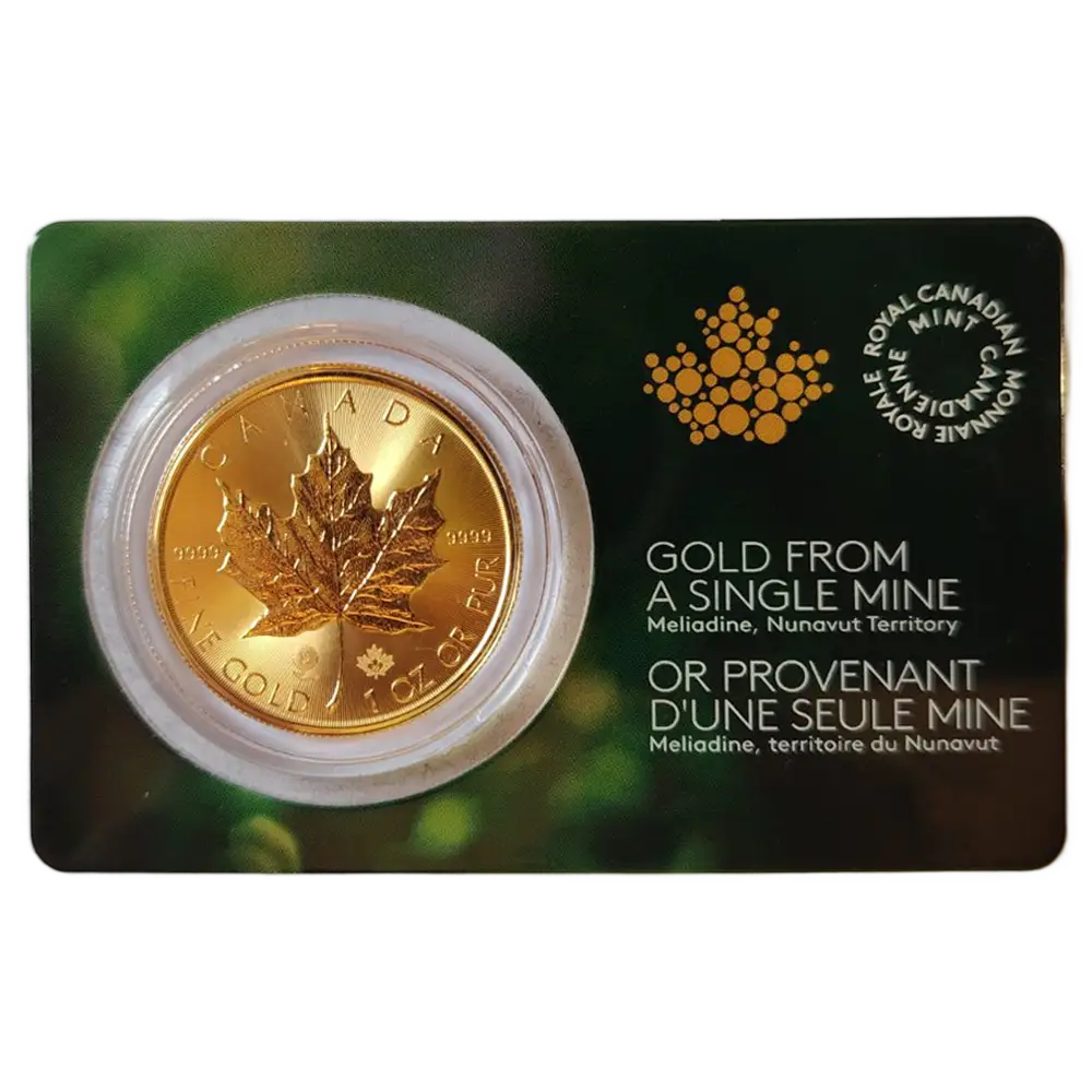 1 oz златна монета Maple Leaf на Royal Canadian Mint със сертификат – Meliadine Mine