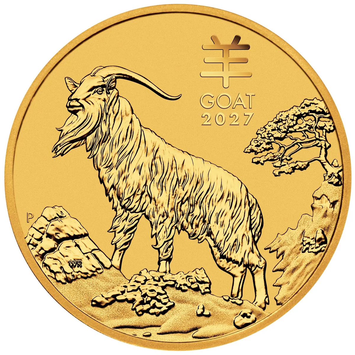 Златна монета Австралийски лунар III година на Козата 2027, 1/10 унция, Perth Mint, реверс с изображение на коза